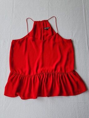 Express Red Halter Peplum Tank Top Womens Large Sleeveless Blouse